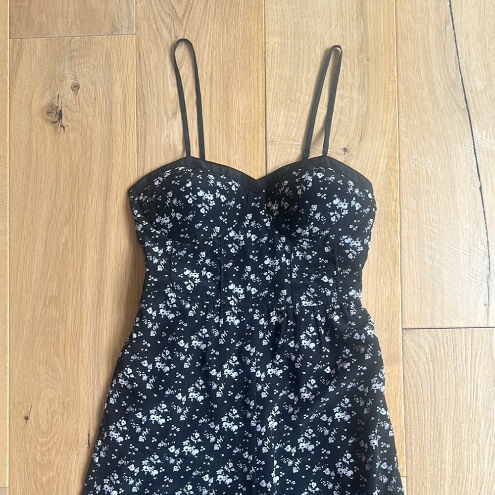Like new- Black Floral Spaghetti Strap Jumpsuit with bralette top